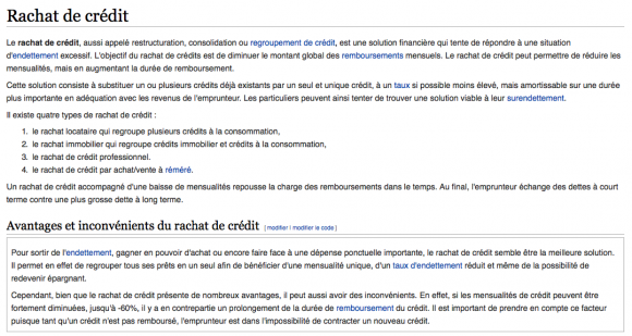 définition wiki rachat de crédit