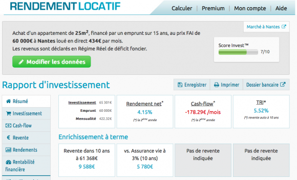 calcul d'un rendement locatif en version premium